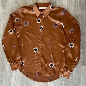 Copper Brown Floral Satiny Blouse